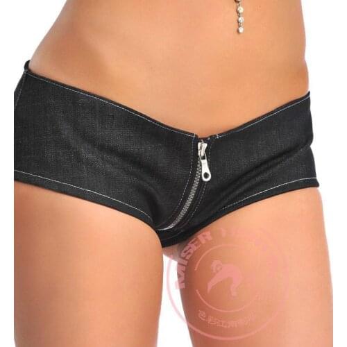 Sexy Low Rise Waist Jeans Woman Zipper Crotch Jeansy Damskie Shorts Micro MINI Jeans Fetishism Open U Crotch Tight Hot Pants