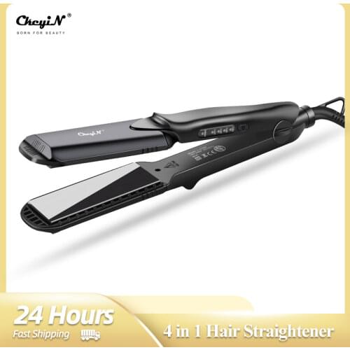 Interchangeable 4 in 1 Hair Waver Hair Straightener Flat Curling Iron Corn Crimper Plate Deep Wave Roller+Heat Resistant Glove