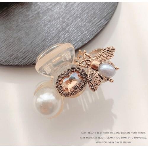 Retro Bees Pearls hair claw ponytail holders champagne plastic hairpins metal charms cyrstal hair accessories for Women girl