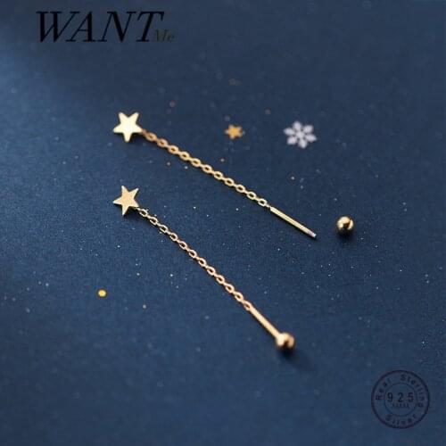 WANTME Real 925 Sterling Silver Romantic Sweet Star Chain Tassel Dangle Earrings for Women Fashion Korean Party Ear Line Jewelry