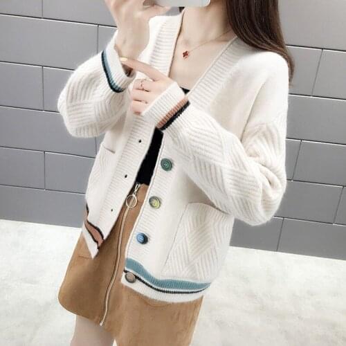 Cardigan Sweater Women Outerwear 2019 Fashion Autumn Female V-neck Long Sleeve Open Front Single-breasted Pocket Knitted Coat