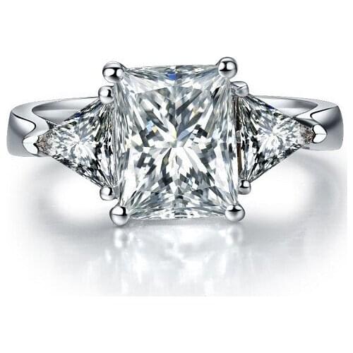 Retro Three Stones 3Ct Luxury Women Bijouterie Ring Vintage Proposal Ring 925 Sterling Silver Jewelry White Gold Color