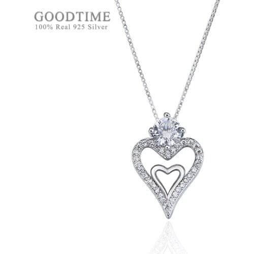 Fashion Women Necklace Pure 925 Sterling Silver Necklace Love Heart Zircon Pendant Clavicle Chain Jewelry Accessory For Girl