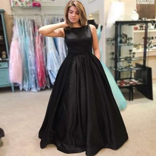 2019 Black Evening Dresses Crystals Black Formal Evening Prom Gown Women Vestido de festa A Line