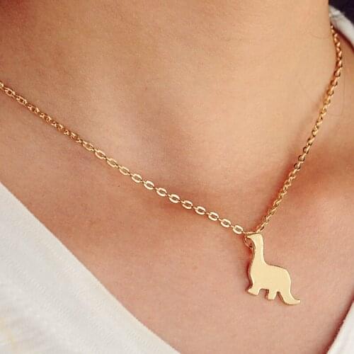 2016 New Gold color Dinosaur Vintage Necklace for Women Simple Animal Pendant Chain Customized Bridal Necklaces Party Gifts