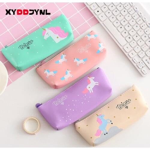 1Pcs PU Leather Pencil Bag Cute Kawaii Unicorn Creative Pen Bag Korean Stationery Student School Supply Trousse Ecole Pour Stylo