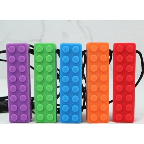 1Pc Multi-color Sensory Chew Necklace Brick Chewing Teether For Children Pencil Topper Toy With Block Autism Biting Silicon