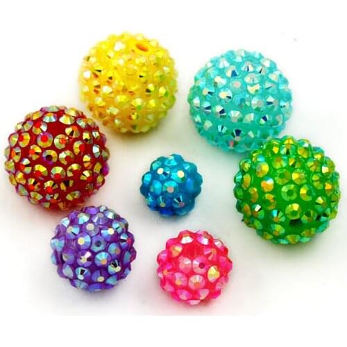 12MM choose color 50pcs Chunky Resin Rhinestone Beads Bling Round Ball Beads for DIY Kid Necklace earring Jewelry findings