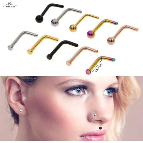 2 pcs/lot 18G 1.0x7mm L Shaped Nose Piercing Labret Helix Earring Tragus Piercing Lip Nose Ring Stud Cartilage Pircing Jewelry