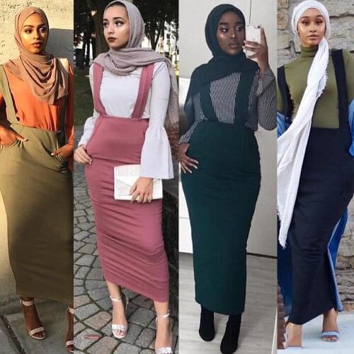 Abaya Muslim Skirt Women Suspender Skirt Maxi Pencil Bodycon High Waist Sheath Long Skirt Camisole Islamic Clothing