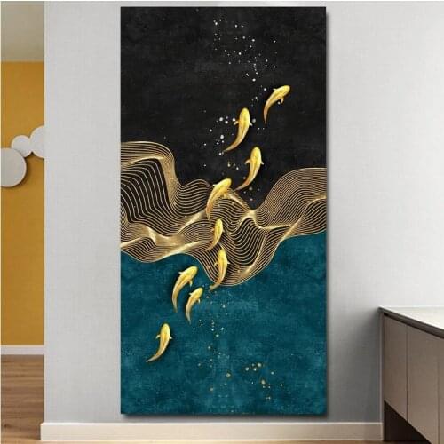 Abstract Gold Lotus Fishes 5d diy diamond painting cross stitch full drill mosaic picture diamond embroidery nordic decor