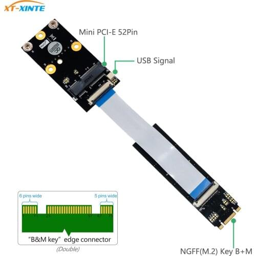 M.2 Wifi Adapter for NGFF Key B+M to Mini PCI-E Wifi Network Card M.2 to Mini PCI Express Wifi Bluetooth Adapter w FFC Cables
