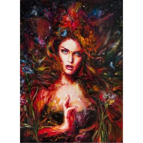 DIY 5D Diamond Painting Abstract red Woman Full Square Mosaic Cross Stitch Diamond Embroidery starry sky Lady Flower