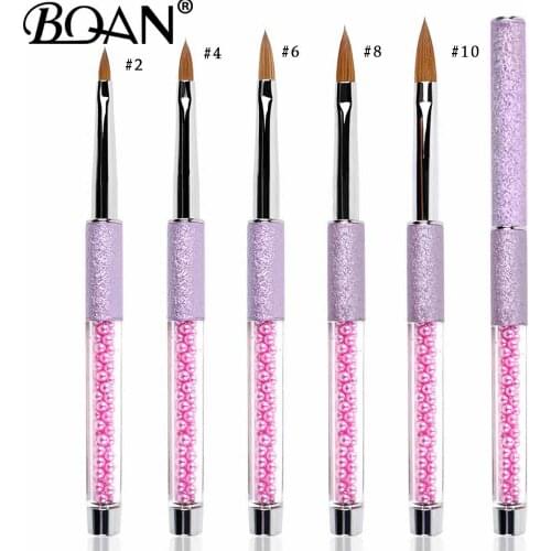 BQAN 1 Pc Acrylic Nail Art Brush 100% Kolinsky Sable Hair Size #2#4#6#8#10 Manicure Art Tool Purple Pearls Handlel