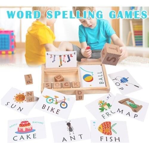 Wooden Letters Puzzle Educational Toy Matching Letter Alphabet Spelling Card Games for Kids 2019 Kids Christmas Gift Dropship