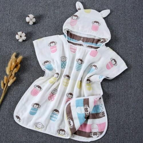 Baby Bath Towel 6 Layers Cotton Gauze Hooded Kids Cape Poncho Cartoon Blanket