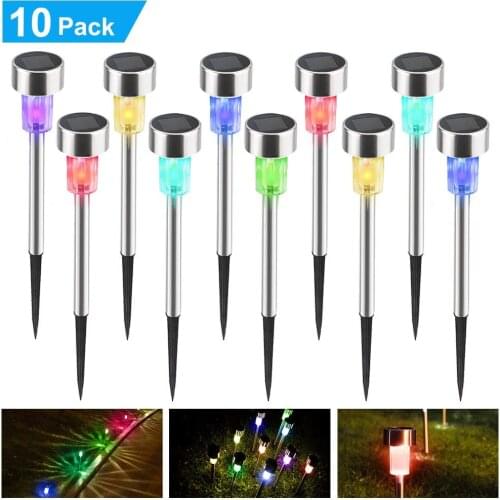 10pcs Mini Solar LED Garden Lights Stainless Steel Outdoor Solar Power Pathway Lights Yard Driveway Landscape Lights