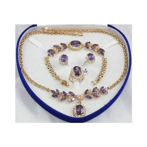 HOT Sell bridal wedding Jewelry red /blue/ purple/green/pink zircon Crystal necklace bracelet earring ring set