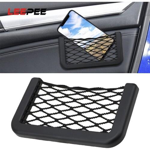 LEEPEE Car Seat Storage Bag Pocket Auto Mobile Phone Holder Adhesive Visor Box Car Storage Net Organizer Bag Pouch Car-Styling