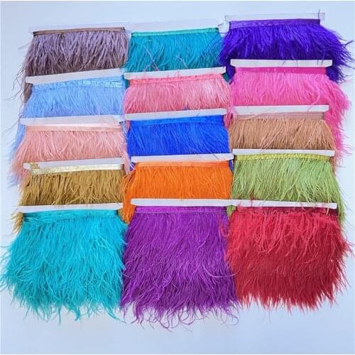 Wholesale 10Meters/Lot Ostrich Feathers Ribbon 8-10CM Tape Trimmings Sewing Costume Black White Ostrich Feather Trim Fringe DIY