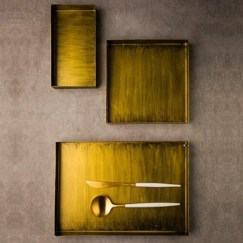 Nordic Metal Vintage Gold Dessert Tray Iron Rectangle Cake Plate Creative Geometric Snack Tray Home Decoration Photography Props