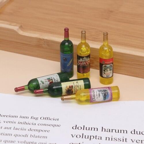 6pcs Plastic Mini Simulation Wine Bottle Dollhouse Miniature Accessories Decor Furniture