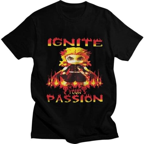 Mens Kyojuro Rengoku T-Shirt Harajuku Anime Manga Demon Slayer Kimetsu No Yaiba Tshirt Short Sleeve T Shirt Cotton Tee Tops