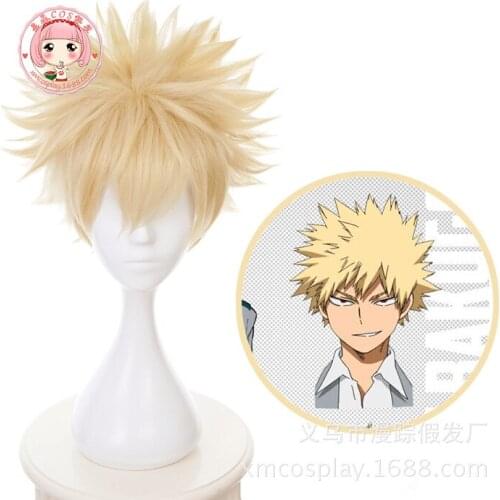 2020 New Anime My Hero Academia Baku No Hero Bakugou Katsuki Bakugo Short Linen Blonde Heat Resistant Cosplay Costume Wig