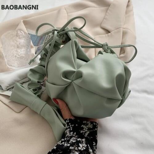 Solid color Pleated Underarm bag Summer New Soft PU Leather Womens Designer Handbag Shoulder Messenger Bag