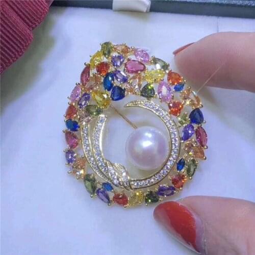 Wholesale Alluring New Style multicolor Austria Zircon 9-10MM FW white Pearl Brooch Scarf Clips Breastpin Pendant Brp053