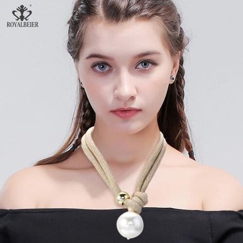 ROYALBEIER Fashion Big Imitation Pearl Pendant Necklaces For Women Statement Chokers Necklaces Thick Rope Adjustable Jewelry