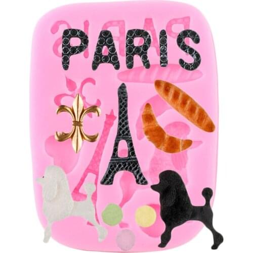 Paris Eiffel Tower Silicone Molds Poodle Dog Relief Cupcake Topper Fondant Cake Decorating Tools Candy Chocolate Gumpaste Moulds