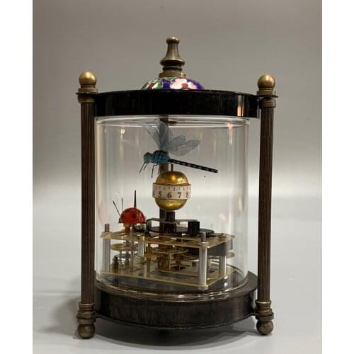 Elaborate Chinese collection home decorative copper dragonfly ladybug old Cloisonne mechanical clock (cloisonnes color random)