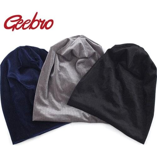 Geebro New Women Casual Ribbed Beanies Hat And Caps For Men Autumn Winter slouch Skullies Hats Unisex Knitted Plain Cap