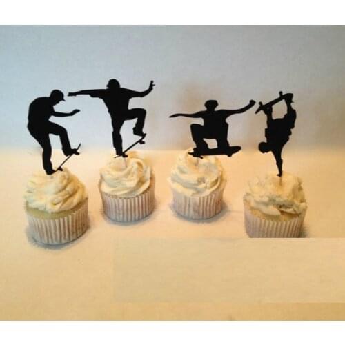 Skateboarding Silhouette Cupcake Toppers sports Party Picks baby shower wedding birthday toothpicks decor