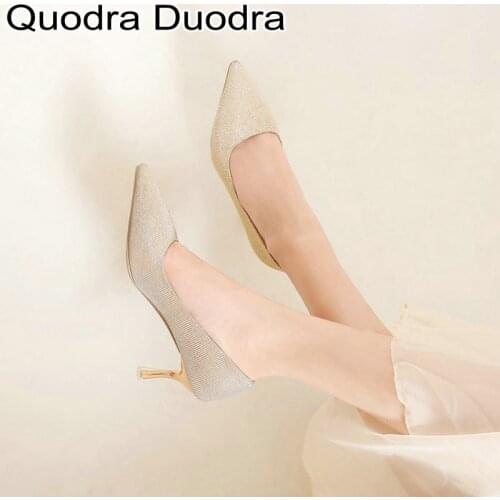 New Womens Pumps shoes Thin High Heels pointed toe Cover toe slipper Casual concise Party big size 42 34 slip-on basic silver