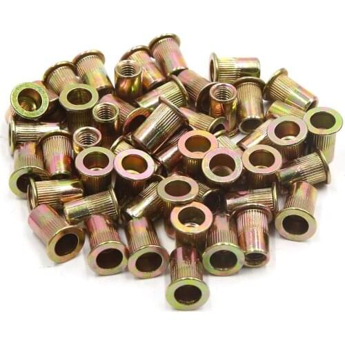 Uxcell 50pcs 5mm Thread Dia Metal Flat Head Rivet Nut for Car Vehicle Bronze Tone