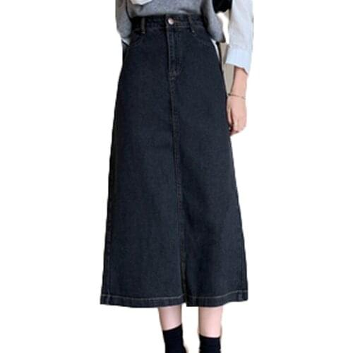 2020 New Autumn Winter Womens Skirts Lady Trendy A-Line Denim Skirt High Waist Female Long Skirt Slim Vintage Jeans Mujer N805
