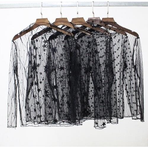Elegant lace blouse shirt Sexy hollow out Dot Star pattern mesh transparent blouse Women long sleeve Autumn Winter tops female