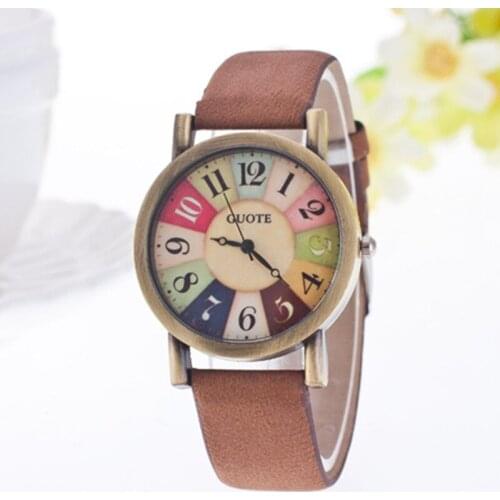 2021 Retro Punk Style Bronze Dial Quartz Watch For Women Fashion Colorful Pattern Leather Wristwatch Female Casual Clock Relogio