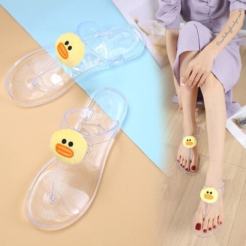 Fashion Women Flip Flop Bohemian Style Beautiful Cartoon Duck Sexy Jelly Flat Slippers (Size 36-41)