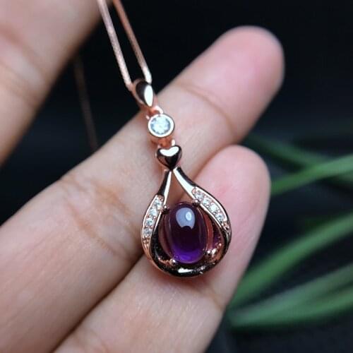 Purple amethyst gemstone pendant for women necklace 925 sterling silver natural gem free ship free necklace fine jewelry