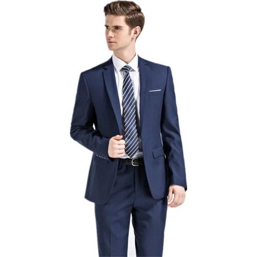 2020 Navy Blue Suit Mens Wedding Suits Custom Made Slim Fit Business Suit Men Prom Party Groom Tuxedo 2 Piece Set (Jacket+Pants)