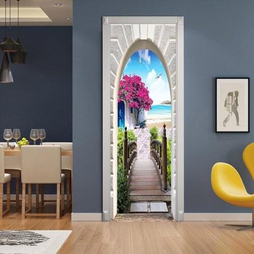 3d simulation door stickers bedroom door renovation personality decoration charm set waterproof wall stickers custom wholesale
