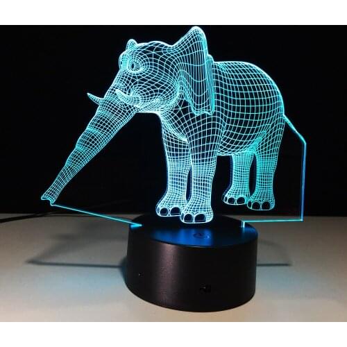 Elephant Novelty Light 7 Colors Changing Atmosphere Lamp LED 3D Lamp Visual Light Acrylic Lamp Kids Gift Toys Home Decoration