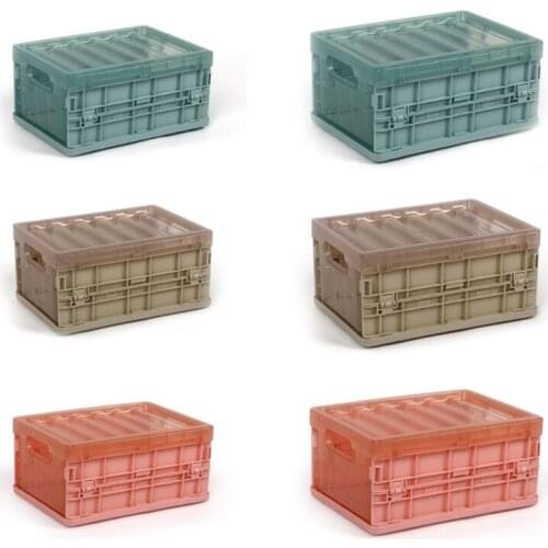 68UE Clear Collapsible Storage Crates with Double Handle Rectangular Hollow-out Storage Basket Stackable Multi-function Portable