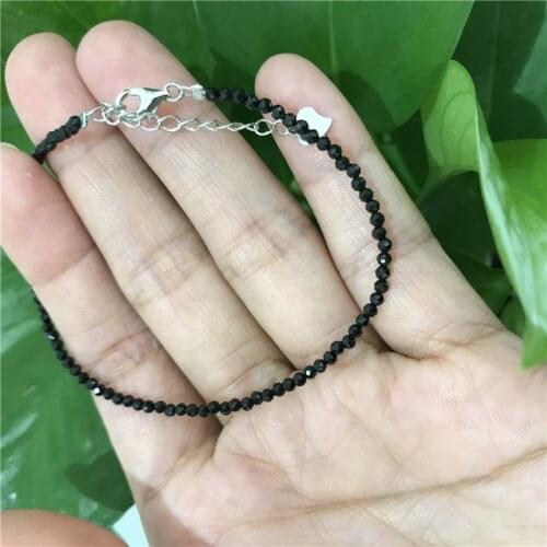 Natural Tiny Shining garnet pearl Black Spinel GEM stone 2-3MM Bracelet 925 Sterling Silver clasp +3cm