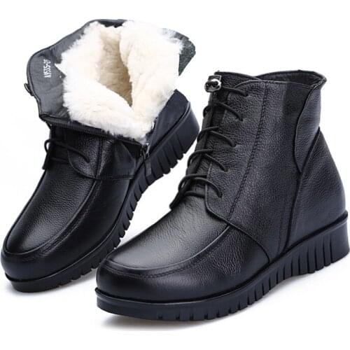 Fashion Top Quality Waterproof Genuine Leather Non-slip Women Snow Boots Warm Natural Fur Winter Boots Sheep Wool Ankle Boots