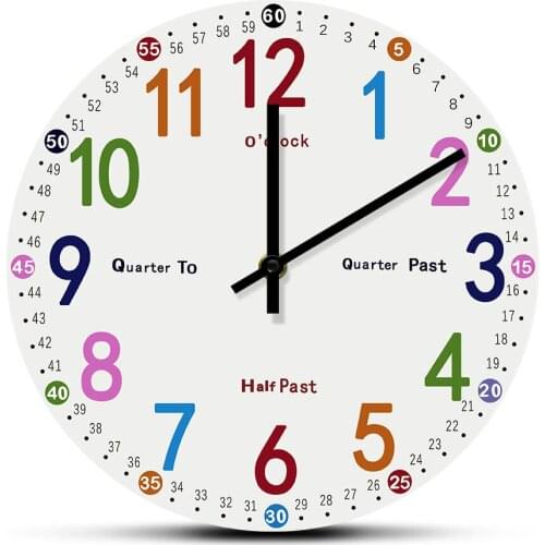 Children Learning Time Silent Quartz Wall Clock For Kids Bedroom Homeschool Activity Nursery Teaching Tool Educational Clock