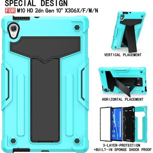 Case For Lenovo Tab M10 HD (2nd Gen) 10'' X306 tablet 3 layer protection portable back bracket Heavy Shockproof Cover+Film+Pen